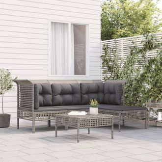 vidaXL Set De Muebles De Jard&iacute;n 5 Pzas Y Cojines Rat&aacute;n Sint&eacute;tico Gris Vidaxl