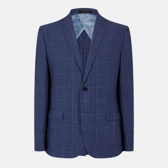 Ted Baker Mens Houndstooth Plaid Suit Jacket in Airforce - Blue - Size 36 (Chest)