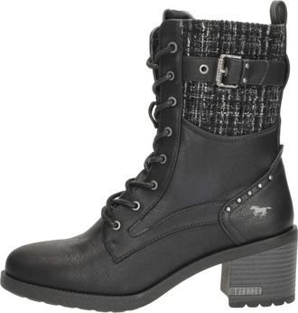 Mustang Veterschoenen Hak - Dames - Laarzen met Hak - Zwart - 38 EU - Leer - Schoenen