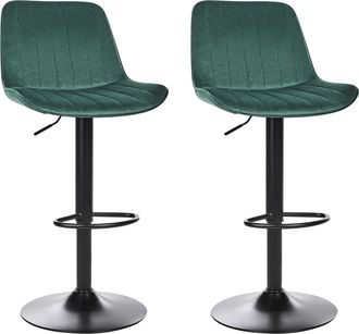 Beliani Beliani - Conjunto De 2 Sillas De Bar De Terciopelo Patas De Acero Negro Sin Reposabrazos Comedor Verde Esmeralda Dubrovnik