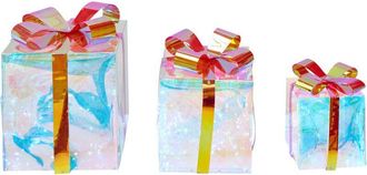 Beliani Decoraci&oacute;n Led Conjunto De 3 Regalos Decoraci&oacute;n Navidad Iluminada Iridiscente Multicolor Capella