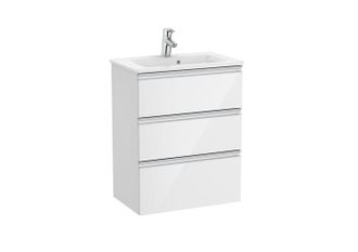 Roca Roca - Pack Unik Mueble Base Compacto De 3 Cajones + Lavabo The Gap Color: Blanco Brillo - Medidas: 605x380x759 Mm