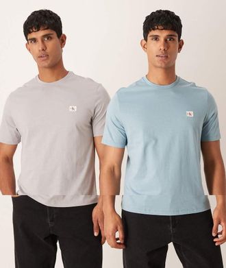 Calvin Klein Jeans Confezione da 2 T-shirt grigia e blu con stemma-Multicolore