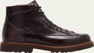 Brunello Cucinelli Mens Leather Wool-Tongue Hiking Ankle Boots