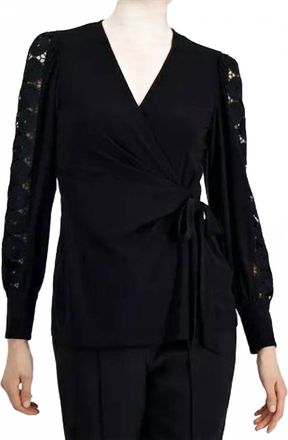 Anne Klein Faux-Wrap Blouson-Sleeve Top In Black