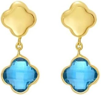 Tresorra 14K Yellow Gold Swiss Blue Topaz Clover Gem Earrings