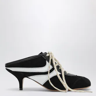 Dries Van Noten Mules 65 in suede e pelle neri e bianchi