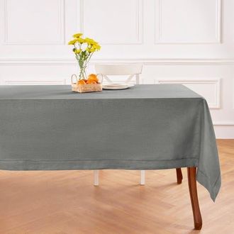 Solino Home Linen Tablecloth for Dining Table, Holiday and Everyday Dining Table Decor - Classic Hemstitch in Steel Gray at Nordstrom, Size X-Small