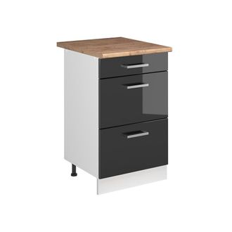 Vicco Mueble Bajo De Cocina R-line, Antracita Alto Brillo/blanco, 50 Cm Encimera Roble Dorado, Vicco