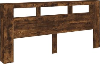 Berkfield Home LED Headboard Smoked Oak 220x18.5x103.5 cm Engineered Wood in Brown