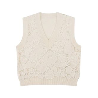 Ermanno Scervino Gilet Scollo a V Senza Maniche - - Knitwear - Donna - Beige - M