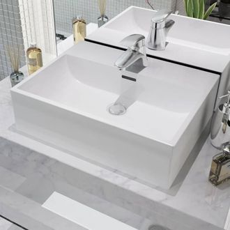 Berkfield Home Basin with Faucet Hole Ceramic White 51.5x38.5x15 cm