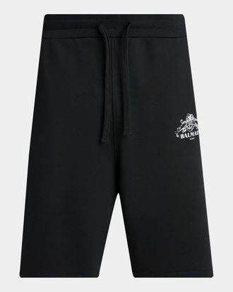 Balmain Men & apos;s Floral Logo Crest Cotton Drawstring Sweat Shorts