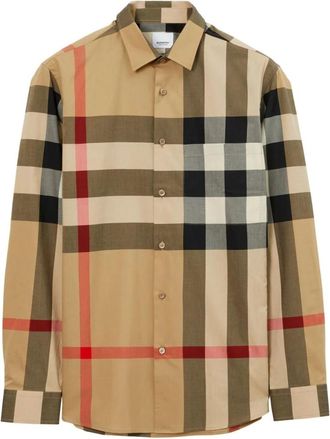Burberry Camisa de Algod&oacute;n a Cuadros de Corte Entallado - Shirts - Hombre - Beige - S