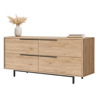 Dmora Alacena Follo, Aparador 4 Compartimentos, 4 Puertas, Apertura Abatible, 160x45x74h Cm Roble Marr&oacute;n
