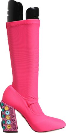 Dolce & Gabbana Womens Crystalembellished Stretchfabric Boots - Pink Elastane - Size 35.5 EU/IT