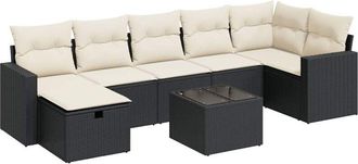 vidaXL Set De Sof&aacute;s De Jard&iacute;n Y Cojines 8 Piezas Rat&aacute;n Sint&eacute;tico Negro Vidaxl
