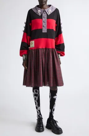 Chopova Lowena Barkie Rugby Dress in Black And Red Multi at Nordstrom, Size X-Large