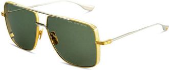 Dita Eyewear Sunglasses Square Full Rim, Yellow Gold/silver Frame And Green Lens