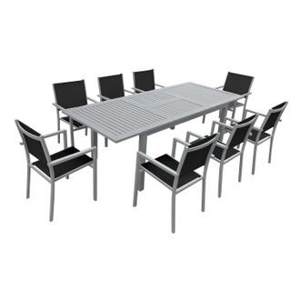 Happy Garden Conjunto De Jard&iacute;n Extensible Capri 8 Plazas En Textileno Negro Aluminio Gris