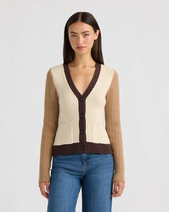 NVLT Womens Color Block Cable Cardigan