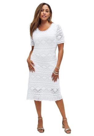 Jessica London Crochet Dress in White at Nordstrom, Size 24