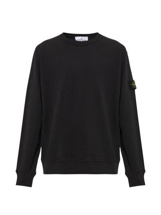 Stone Island Black Cotton Sweatshirt with Logo Patch and Ribbed Details