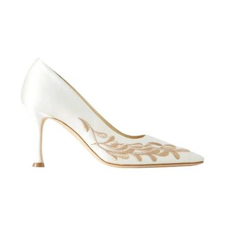Manolo Blahnik Pumps, female, White, Size: 10 US Rabata 90 Embroidered Satin Pump