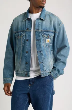 Carhartt Work in Progress Helston Denim Jacket in Blue (Destroy Wash) at Nordstrom, Size Xx-Large