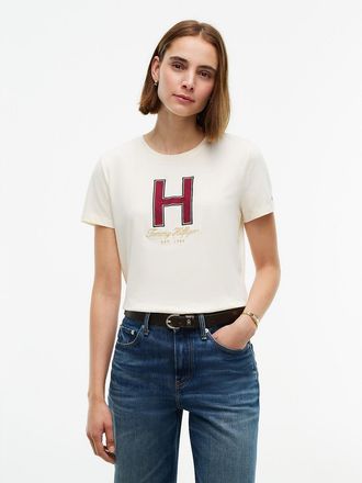 Tommy Hilfiger Womens Plaid H-Logo T-Shirt - Rich Cream - XXL
