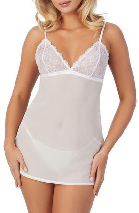 OnGossamer Luxe Lace Chemise & Thong Set in White at Nordstrom, Size X-Small