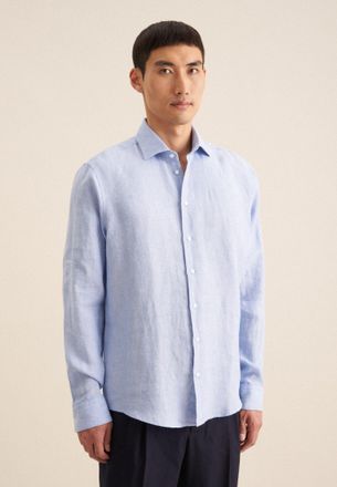 Seidensticker Businesshemd SEIDENSTICKER Regular, Herren, Gr. XXL45, normale &Auml;rmell&auml;ngen, blau, 100% Leinen, unifarben, regular fit, 2-Knopf-Manschette, Hemden Busi