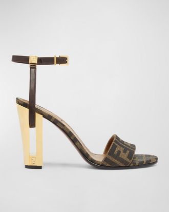 Fendi Delfina FF Metallic-Heel Sandals