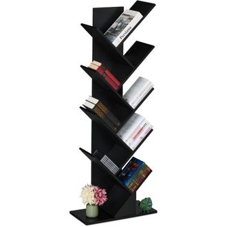 Relaxdays Relaxdays - Tree Bookshelf, 9-Tier Bookcase, hwd: 138 x 51 x 25 cm, Storage for Books & CDs, Free-Standing Shelves, Black