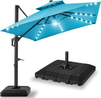 Best Choice Products 10x10ft 2-Tier Square Outdoor Solar LED Cantilever Patio Umbrella w/ Base Included