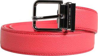 Dolce & Gabbana Womens Pink Calf Leather Silver Metal Buckle Belt