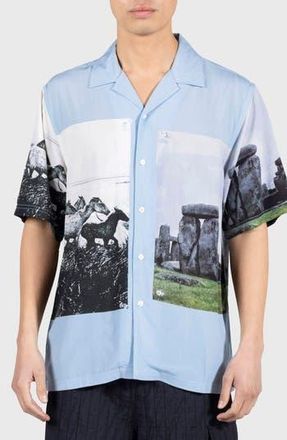 Pleasures Stone Horse Camp Shirt in Powder Blue at Nordstrom Rack, Size Xx-Large