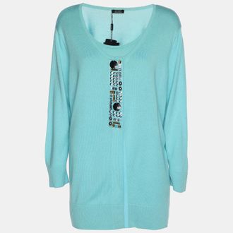 Basler Turquoise Stretch Knit Full Sleeve Shrug
