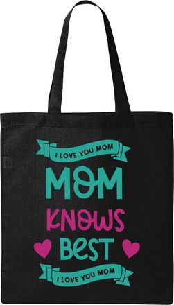 Generic Mom Knows Best I Love You Mom Natural Ecological Cotton Tote Bag Black