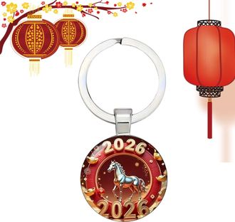 Generic 2026 Horse Round Glass Keychain, Chinese New Year Horse Keychain, 2D Horses Purse Pendant, Stylish Lucky Symbol Car Decor, Unique Artistic Medallion G