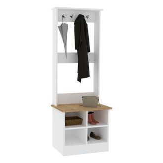 Dmora Mueble De Entrada Verderio, 6 Estantes, Perchero, 4 Compartimentos, 64x43x175h Cm Blanco