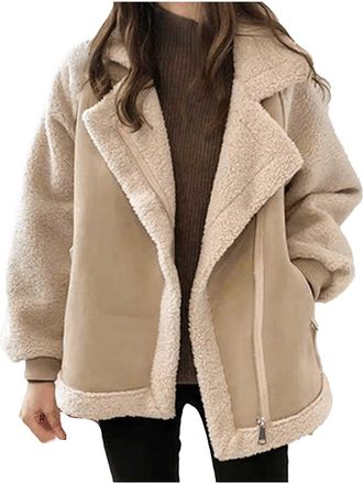 Generic Korean Vintage Crop Jacket,Womens Jacket,Long Sleeve Zip Up Coat,Notch Lapel Jacket Coat,Womens Warm Winter Bomber Jacket