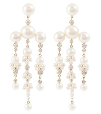 Sophie Bille Brahe Jardin de Rêve 14kt gold earrings with diamonds and pearls