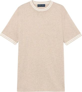 Brooks Brothers Katoen-linnen T-shirt - Heren - Ronde hals truien - Beige - XL - Katoen - Truien & Vesten