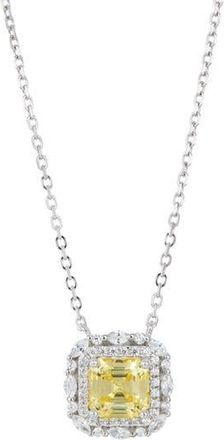 Savvy Cie Jewels Asscher Cut Cubic Zirconia Halo Pendant Necklace in Fancy Yellow at Nordstrom Rack