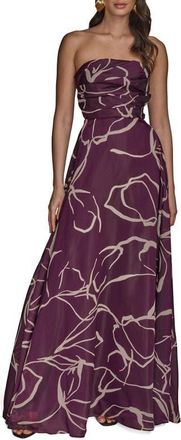 DKNY Abstract Print Strapless Gown in Prune at Nordstrom, Size 14