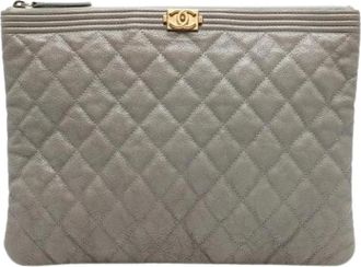 Chanel Pre-owned Clutches, female, Gray, Size: ONE SIZE Pre-owned Leather Clutch