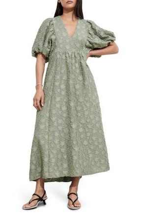 & Other Stories Textured Floral Puff Sleeve Jacquard Maxi Dress in Khaki Green Dusty at Nordstrom Rack, Size 2