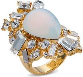Kurt Geiger Baguette Stone Cocktail Ring in Gold/Crystal at Nordstrom, Size 7