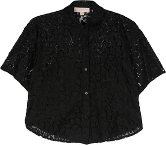 Michael Michael Kors leopard corded-lace shirt - women - Polyester/Recycled Polyester/Polyester - L - Black